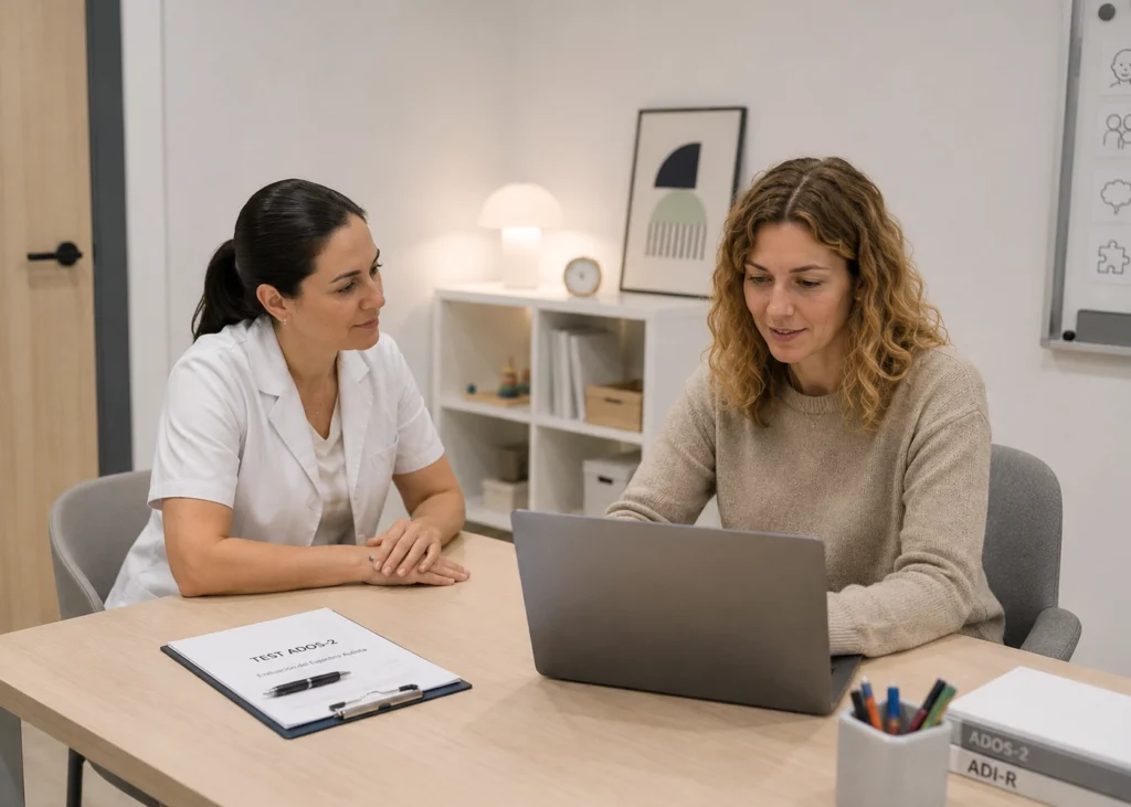 Dos profesionales revisando un caso clínico con una paciente