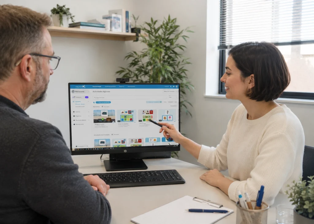 Profesionales analizando datos en pantalla durante una sesión de trabajo