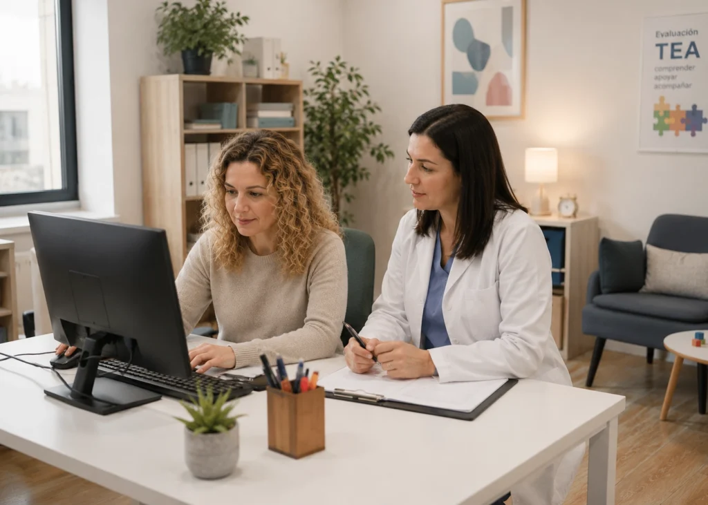 Neuropsicóloga trabajando con un adolescente en una sesión de intervención