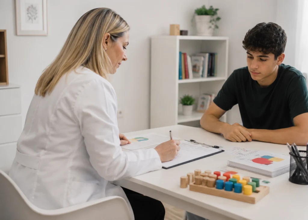 Neuropsicóloga atendiendo a una paciente en consulta