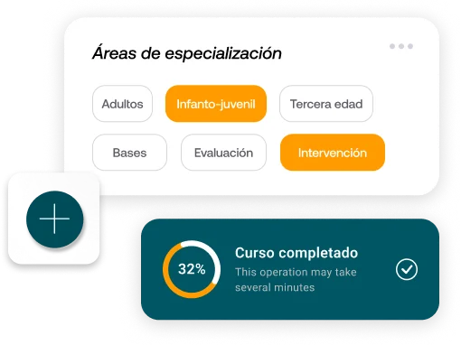 Panel de áreas de especialización y progreso del curso en el campus